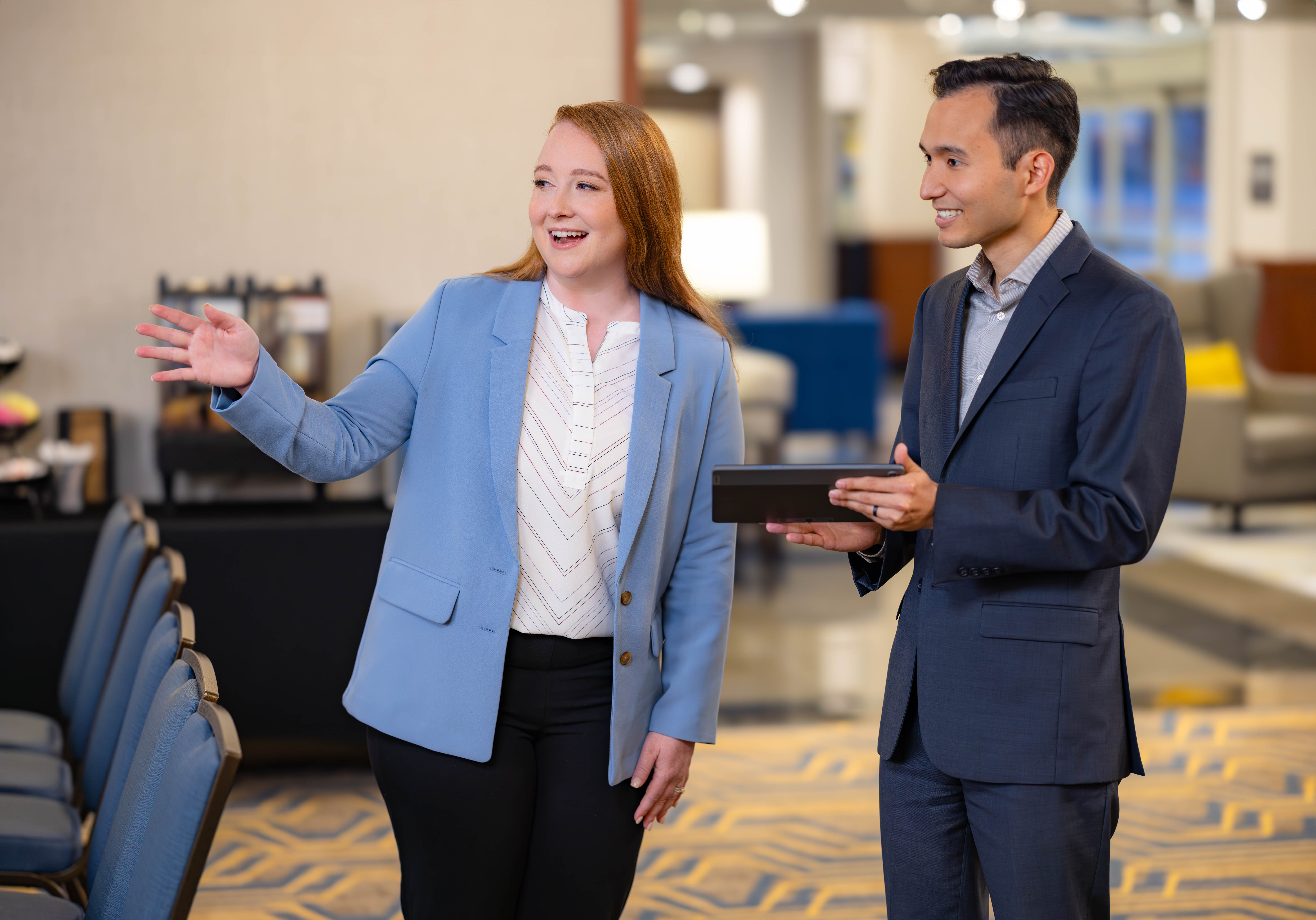 Dependable section image, a man and woman having a conversation